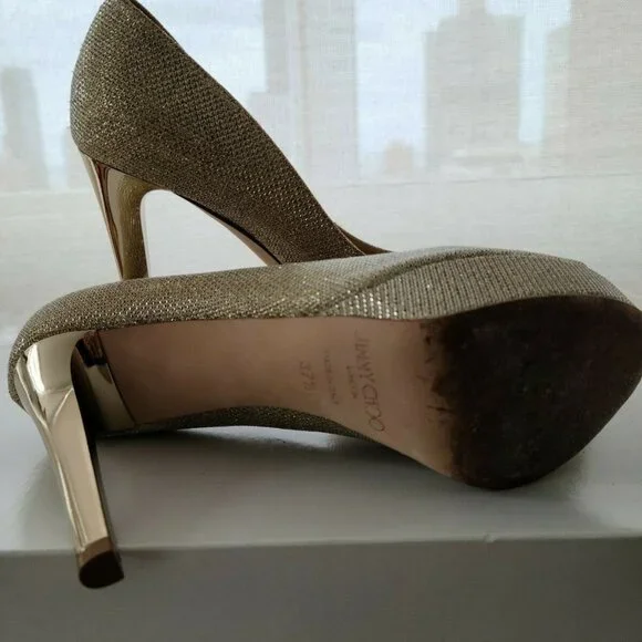 JIMMY CHOO Lame Glitter Dahlia Pumps Gold - Picture 3 of 4